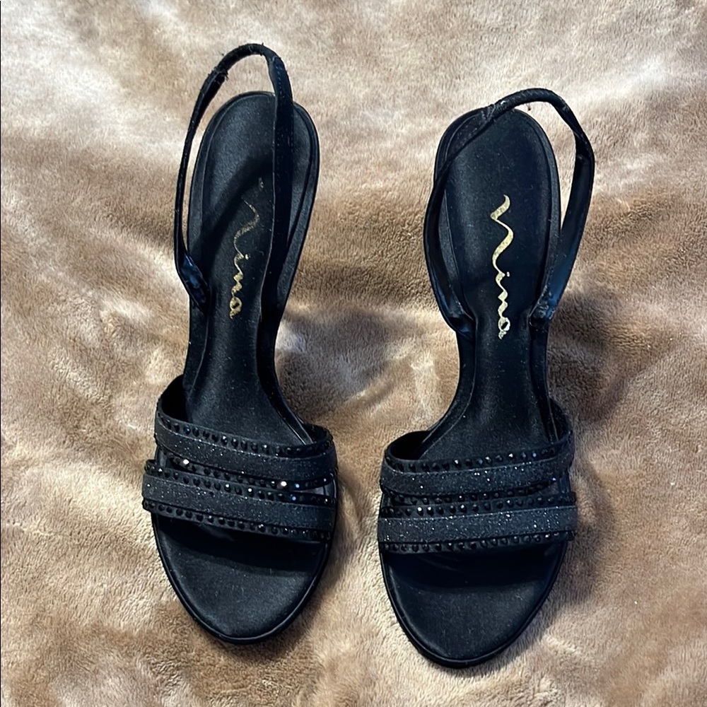 Nina Black Stiletto Heels with Embellished Straps